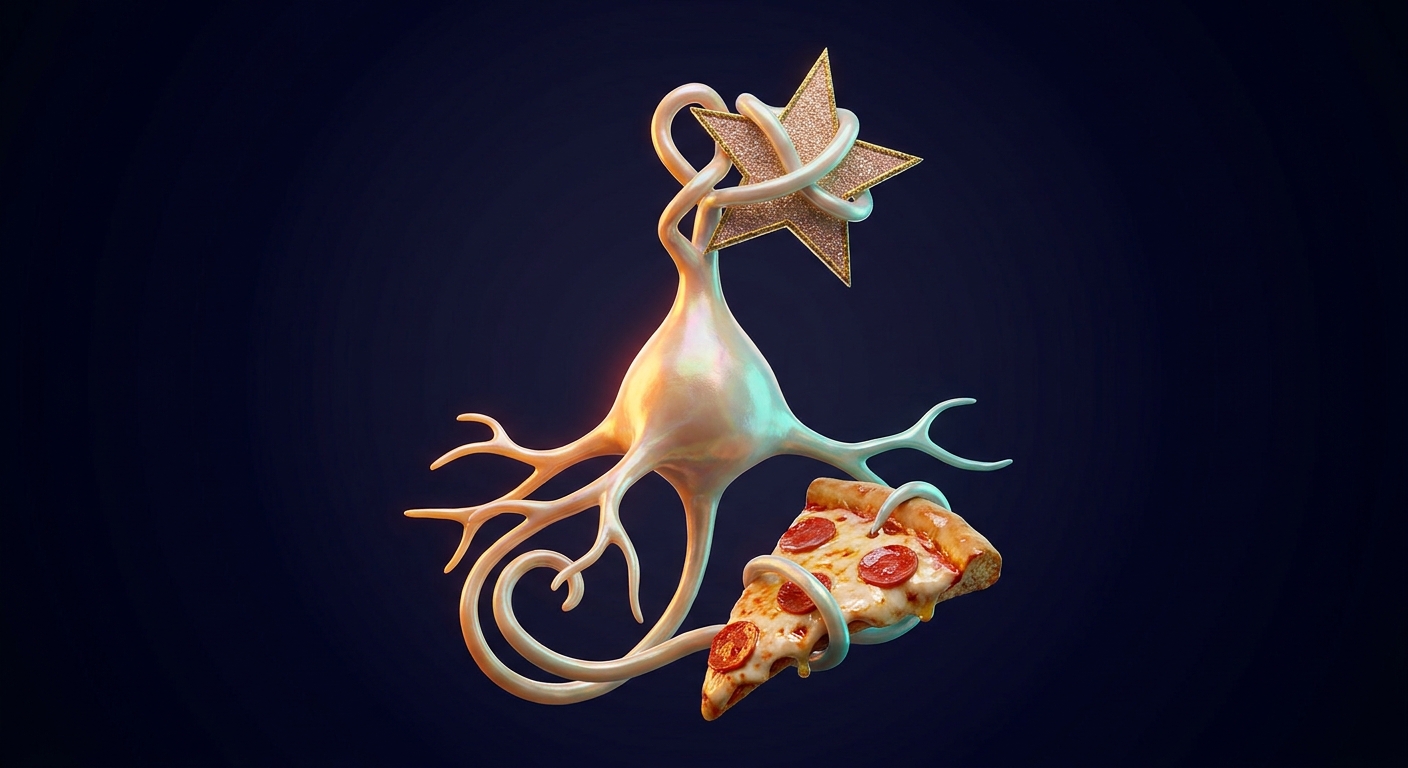 AI-generated illustration for: A single neuron in your hippocampus represents multiple unrelated concepts like a specific celebrity and a favorite food at the exact same time.